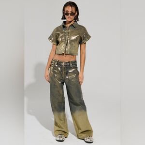 AKIRA All About That Shine Metallic Ombre Flared Jeans In M